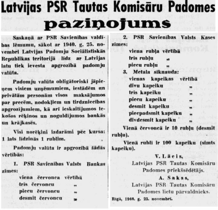 25  ноября в истории Латвии: день рубля