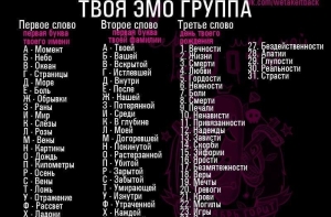Узнай,как будет называться твоя эмо группа
