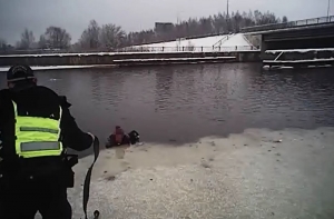 Полицейские спасли провалившуюся под лед женщину