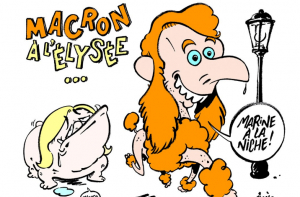 Charlie Hebdo изобразил Ле Пен и Макрона в виде собак