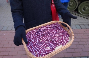 ФОТОГАЛЕРЕЯ: у Военного музея зажгли костер и раздали патриотические ленточки