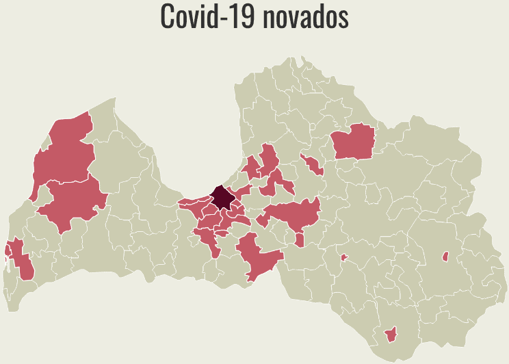 КАРТА: COVID-19 подтвержден у жителей 25 латвийских самоуправлений