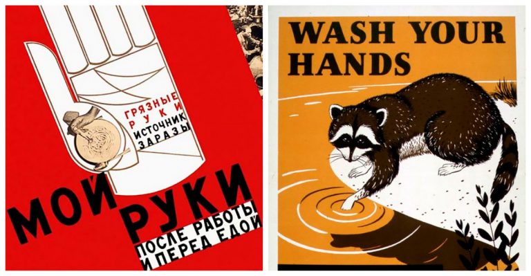 Винтажная пропаганда мытья рук на постерах 1920 — 1940-х годов