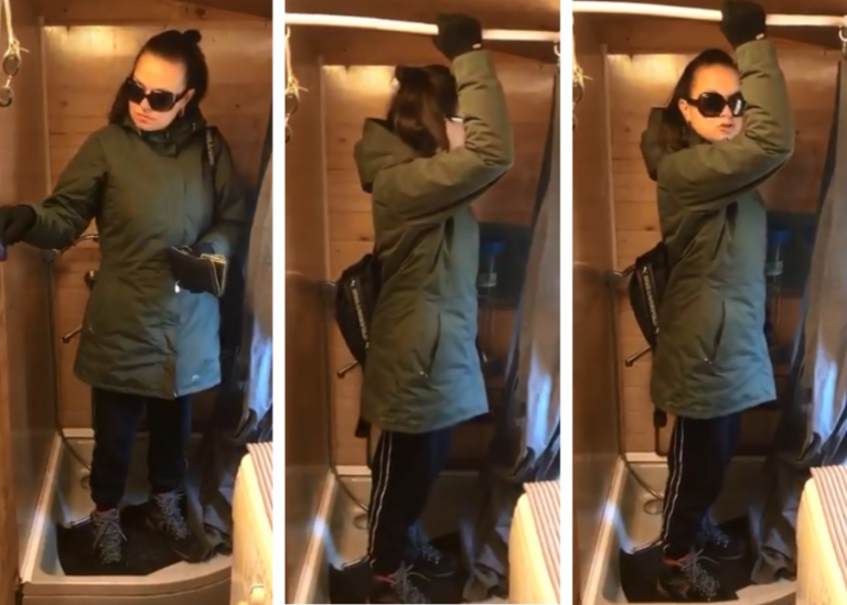 Душевая кабинка, занавеска и e-талон: девушка показала себя в режиме самоизоляции