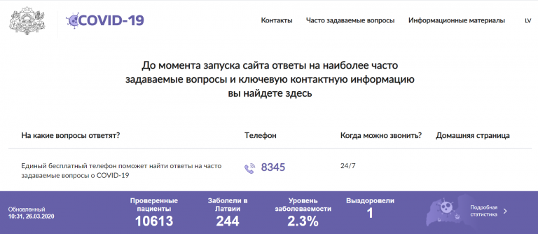 Актуальная информация! Создан сайт о COVID-19 на латышском и русском языках