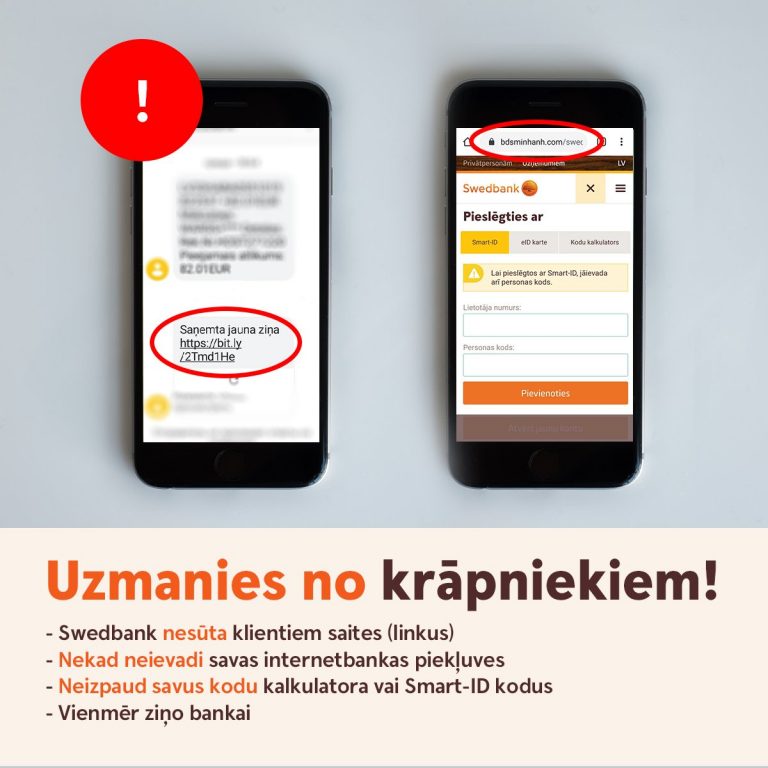 Подозрительные СМС! Swedbank предупреждает клиентов о мошенниках