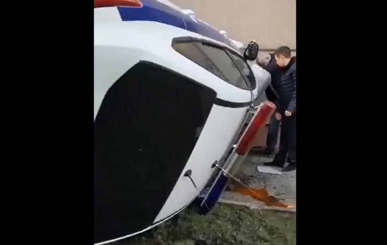 Кошка стала причиной аварии: полицейская машина перевернулась в центре Москвы