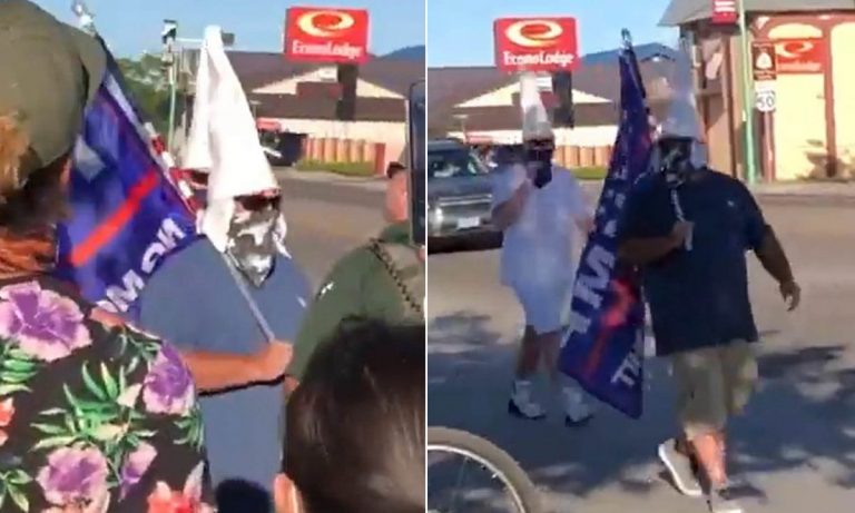 ВИДЕО: люди в капюшонах Ку-клукс-клана прервали акцию против расизма