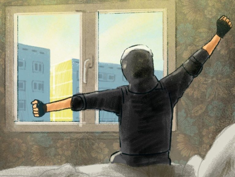 Просыпается, идет в магазин, избивает протестующих: латвийский художник изобразил «обычный день силовика»
