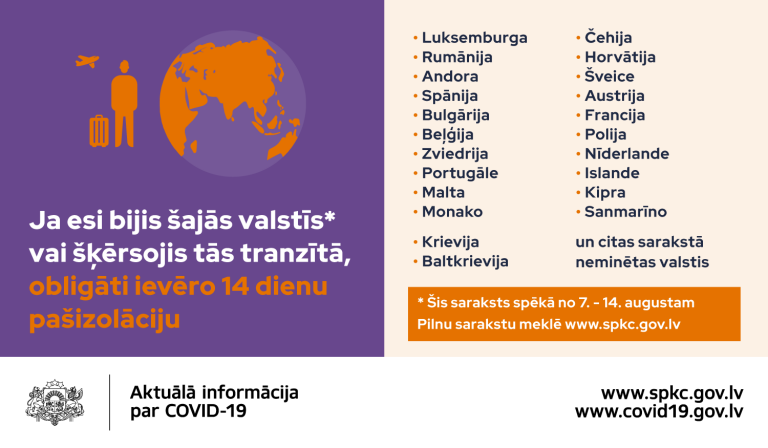 Важная информация! Обновлен список стран с обязательной самоизоляцией в Латвии