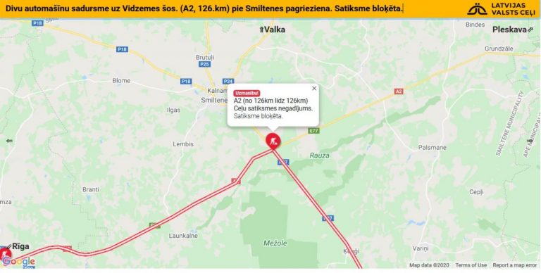 У поворота на Смилтене из-за ДТП блокировано движение