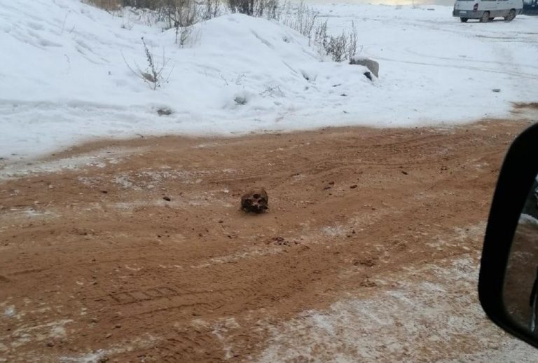 В российском городе обледенелую дорогу посыпали песком с человеческими останками
