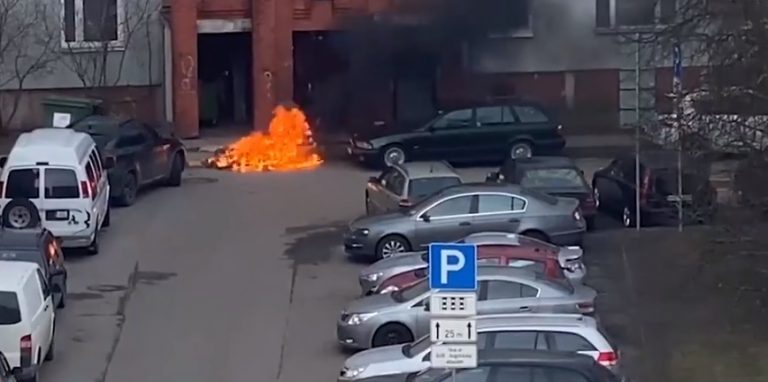 ВИДЕО: в Зиепниеккалнсе сгорел мусорный контейнер