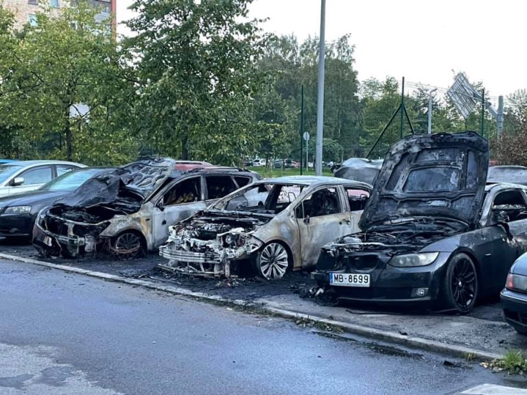 В рижском микрорайоне минувшей ночью сгорело несколько машин (ФОТО)