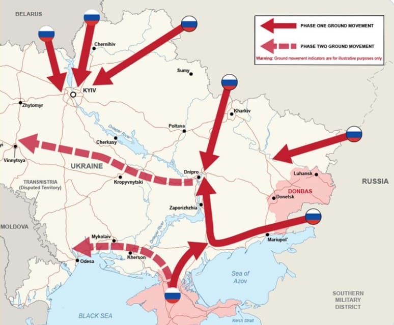 В Великобритании опубликовали возможную «ось вторжения Путина»