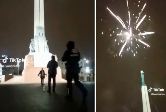 В канун Нового года у памятника Свободы устроили фейерверк. Полиция зафиксировала сразу несколько нарушений