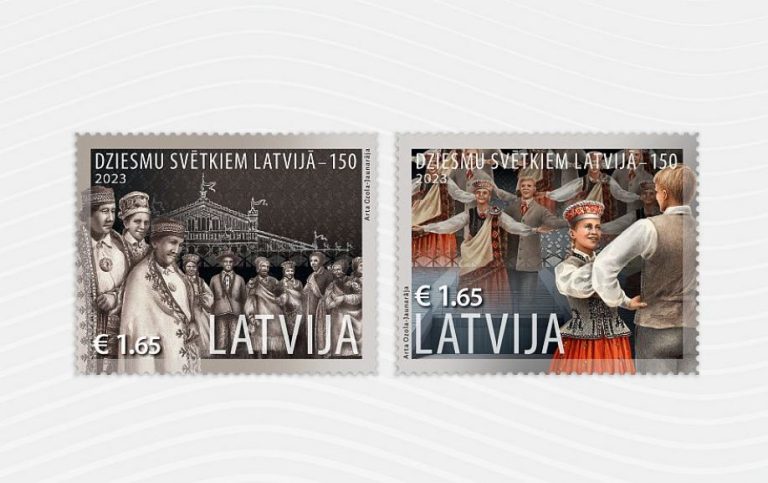 В честь 150-летия Праздника песни Latvijas Pasts выпускает марки «Dziesma» и «Deja»