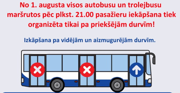 С 1 августа после 21:00 посадка пассажиров будет только через передние двери - «Rīgas satiksme»