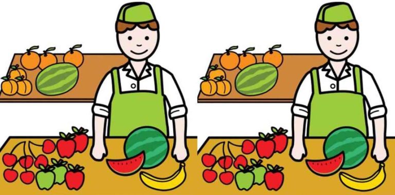 У вас глаз-алмаз, если поможете продавцу фруктов найти все три отличия между картинками за 11 секунд!