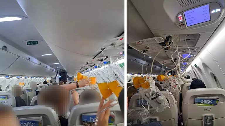 В самолете airBaltic, во время полета, сработал датчик потери давления в салоне. На пассажиров выпали кислородные маски