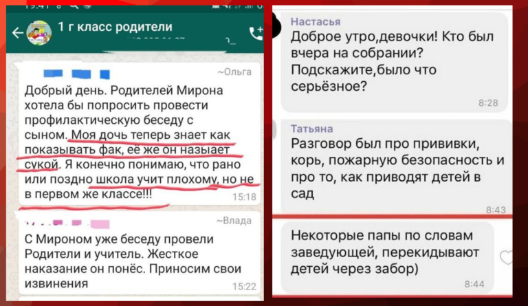 Странные ситуации в родительских чатах и перекидывание детей через забор