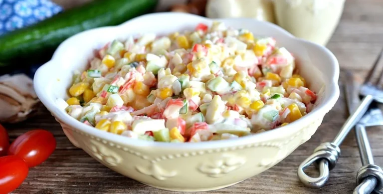 Лёгкий крабовый салат с китайской капустой и болгарским перцем