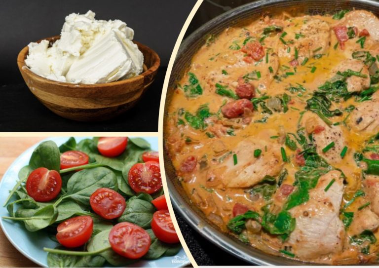 Сливочная курица со шпинатом и помидорами:  нежная и пикантная