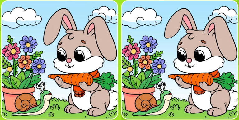 🥕 Кролик и улитка в саду: найдёте ли вы три отличия быстрее, чем заяц доест морковку?