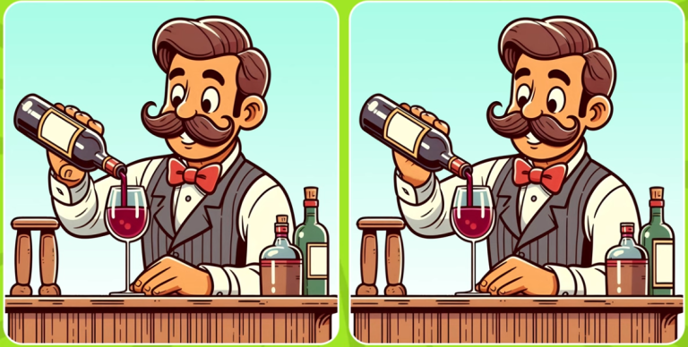 🍷 Налито по правилам или с подвохом? Найди 3 отличия у бармена за стойкой! 🕵️‍♂️