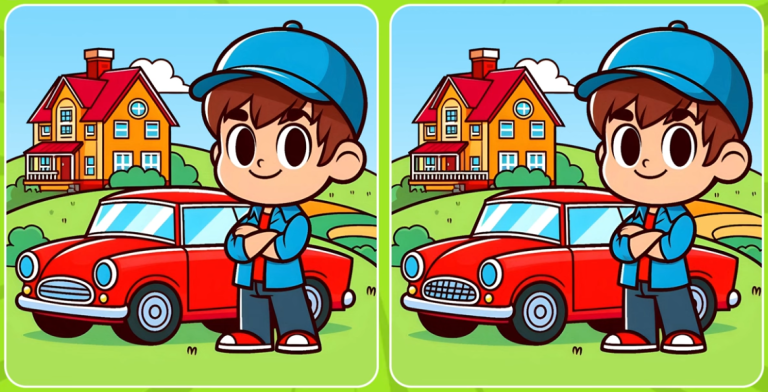 🚗💨 Малыш за рулём! Найди 3 отличия на этом забавном изображении! 🕵️‍♂️