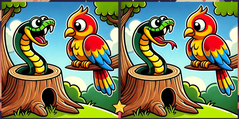 🐍 Пернатый в шоке: найдите 3 отличия и спасите попугая! 🦜