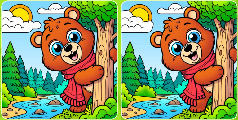 🌞 Медвежонок на прогулке: кто украл кусочек солнышка? Найди отличия! 🐻