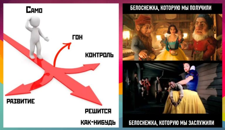 Смешные картинки с надписями и Белоснежка с семью гномами