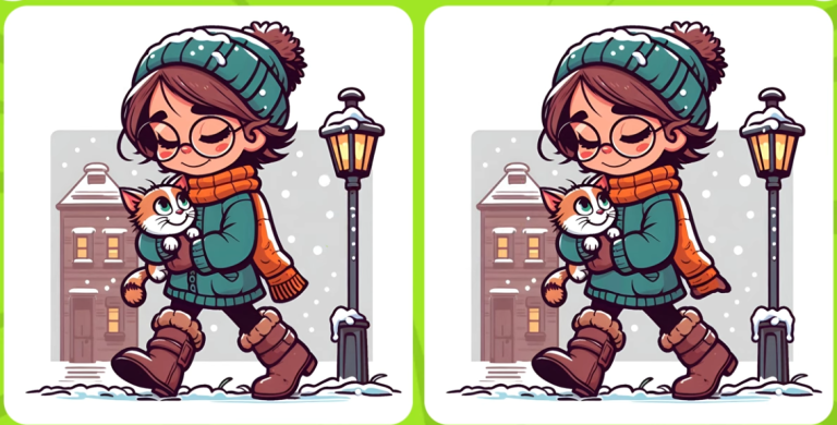 🐾 Три снежных отличия: найди их до того, как кот замурлыкает от холода! ❄️