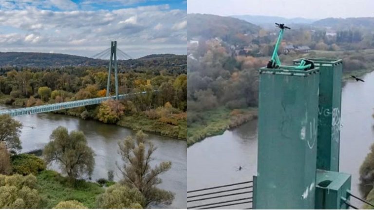 В Польше кто-то «припарковал» самокат Bolt на вершине 40-метрового моста