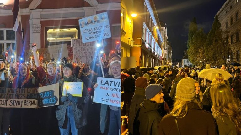 Около 5000 человек у Сейма протестовали против выхода из Стамбульской конвенции