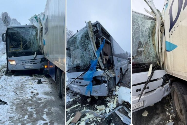 Лобовое столкновение на трассе Рига – Балви: грузовик врезался в рейсовый автобус