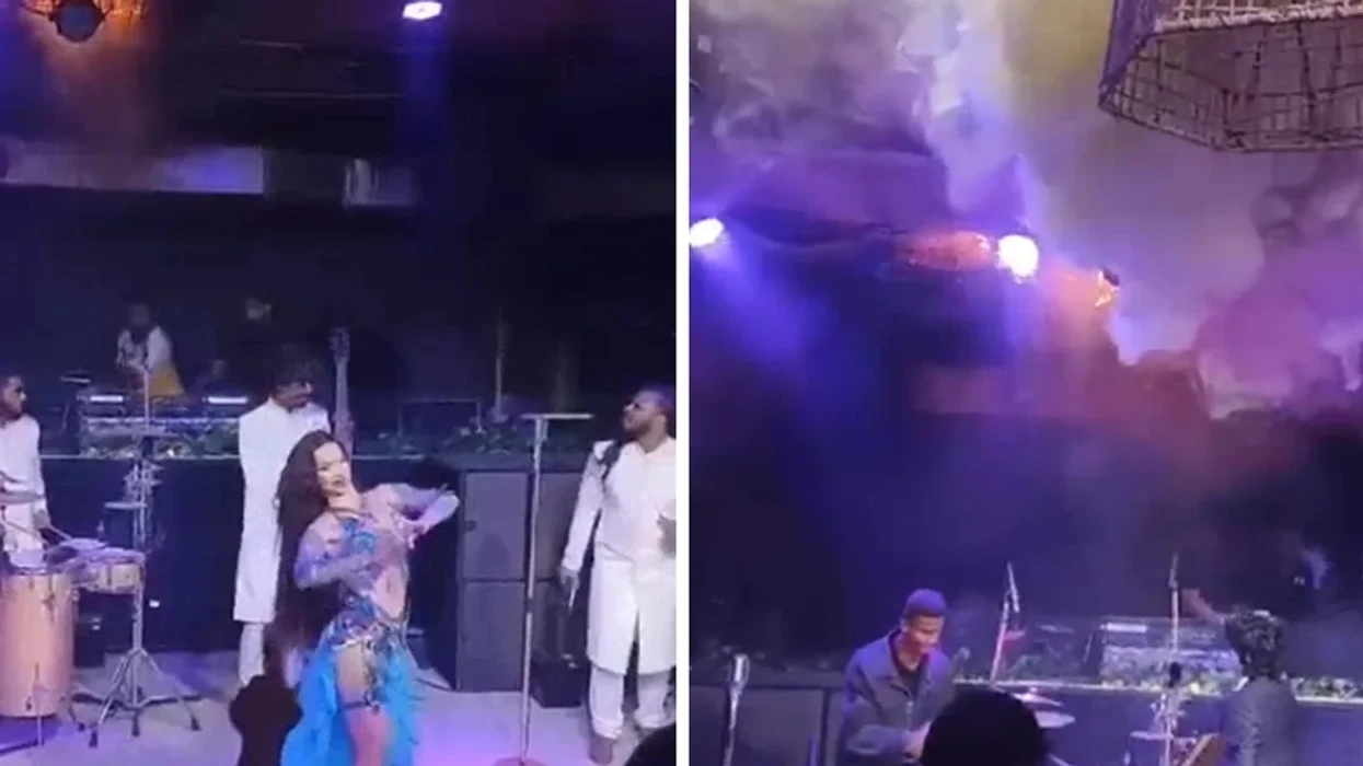 Момент, когда на крыше ночного клуба в Гоа, Индия, вспыхнул смертоносный пожар, попал на видео