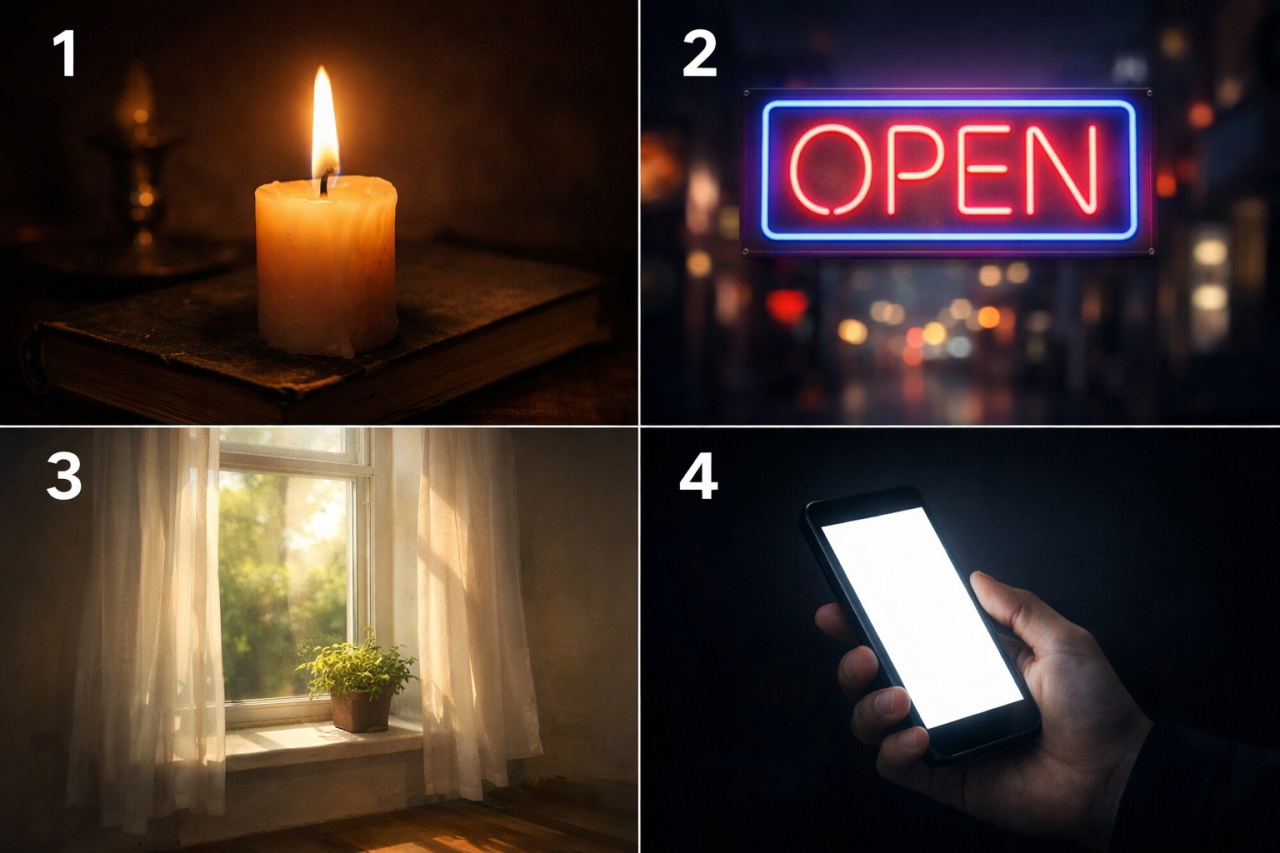 Психологический тест: выберите источник света — свечу, неон, дневной свет или экран телефона — и узнайте, что вас выматывает больше, чем вы думаете