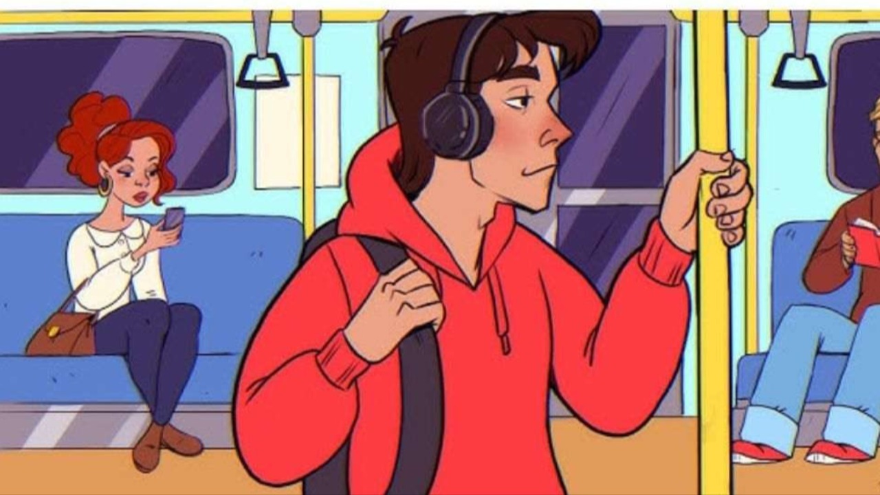 Иллюстрация с вагоном метро и пассажирами, в которой спрятана собака — визуальный IQ-тест на внимательность