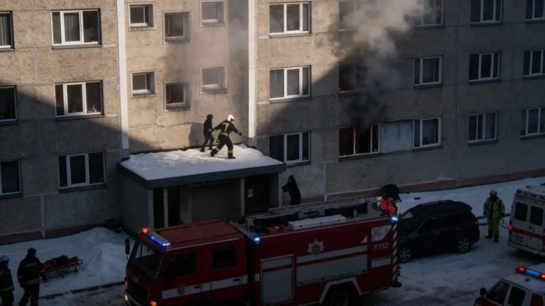При пожаре в девятиэтажном доме в Вентспилсе погиб человек. Спасены десять