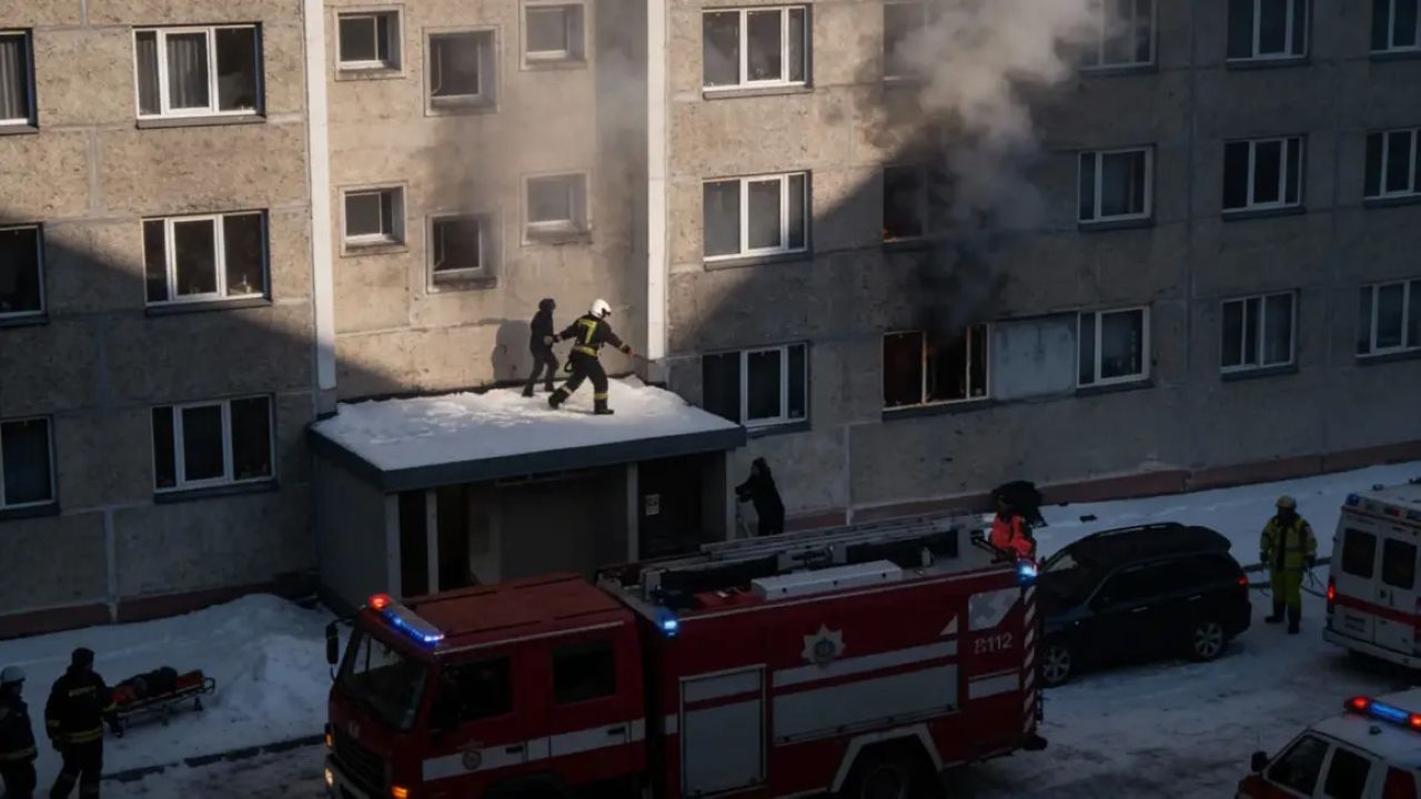 При пожаре в девятиэтажном доме в Вентспилсе погиб человек. Спасены десять