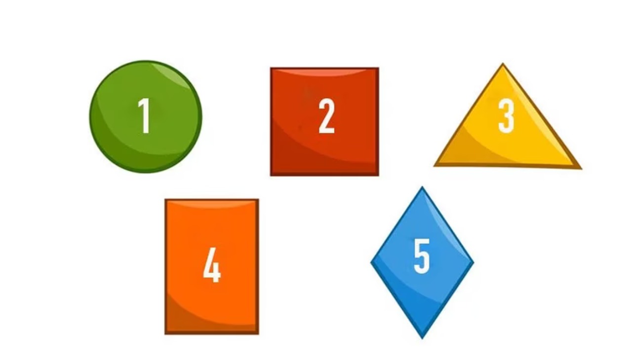 Пять геометрических фигур — круг, квадрат, треугольник, прямоугольник и ромб — визуальный тест личности