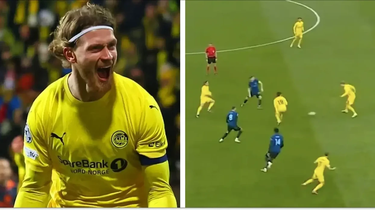 Игроки Бодо/Глимт проводят комбинационную атаку против Интера в матче Лиги чемпионов