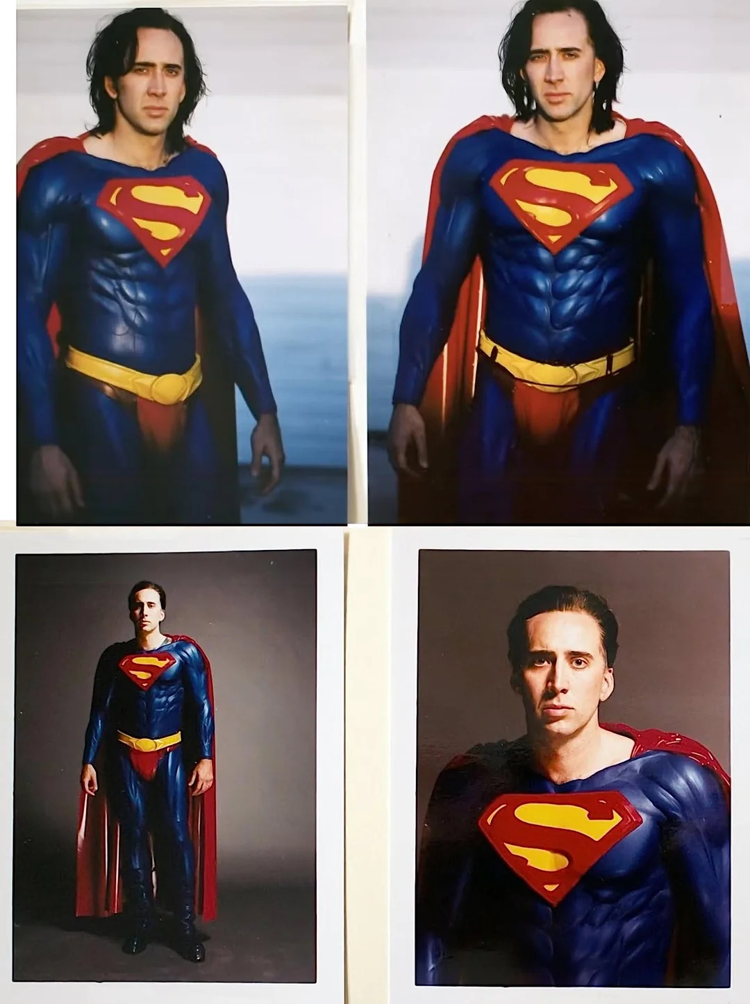 Николас Кейдж в костюме Супермена на редких костюмных пробах для фильма Тима Бёртона «Superman Lives», 1997 год.