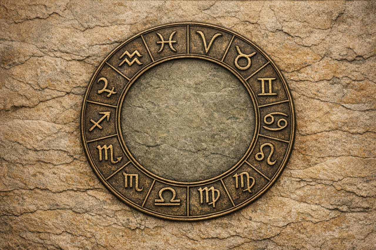 зодиакальный круг со знаками зодиака на мягком нейтральном фоне — иллюстрация к гороскопу на 12 марта 2026 года.