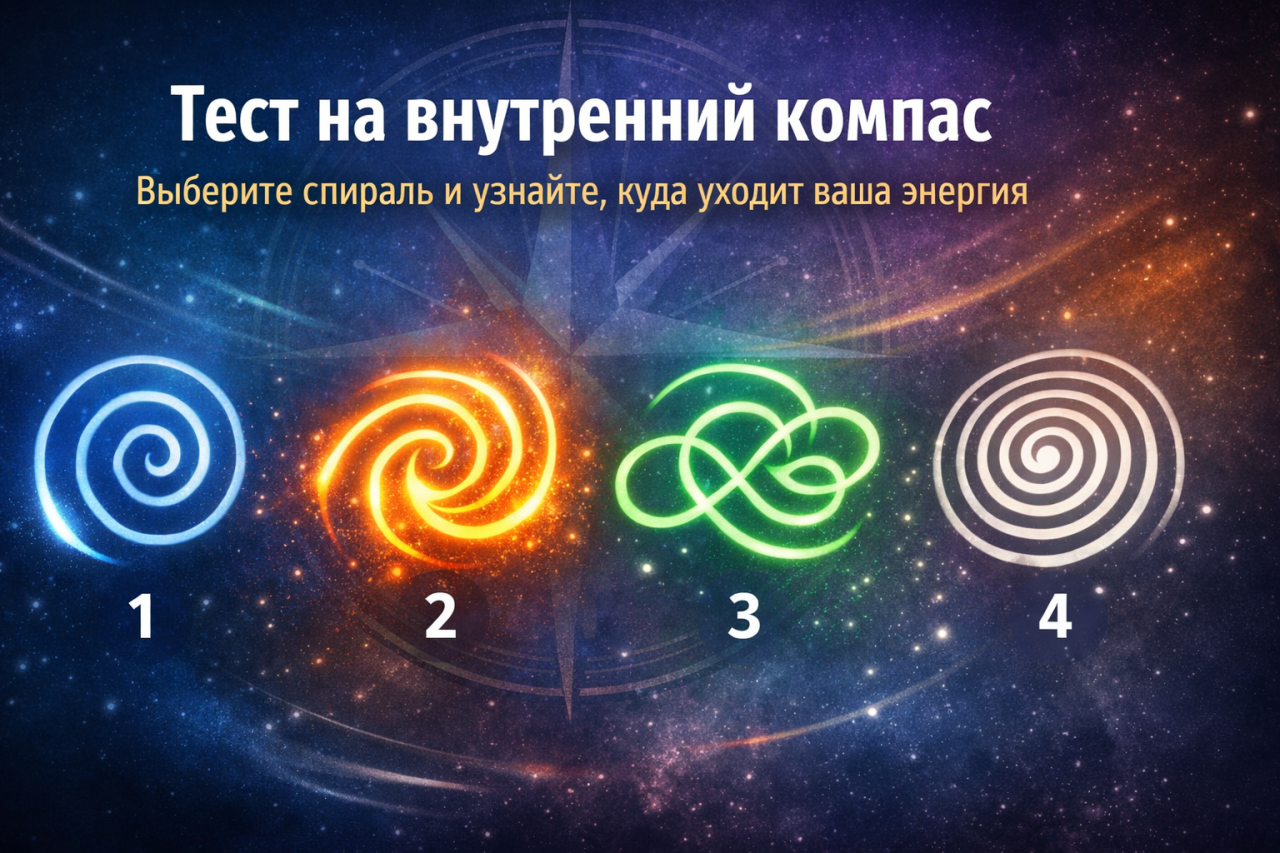 четыре разные спирали - минималистичные абстрактные узоры, символизирующие направления энергии и внутренний выбор
