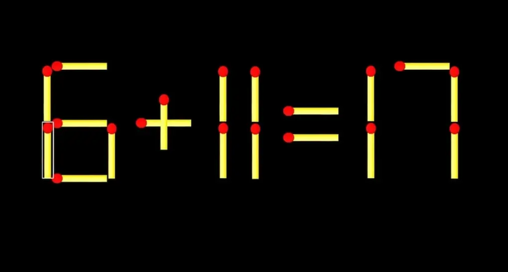 Наглядная схема решения: трансформация цифры 9 в цифру 6 для получения верного равенства 6 + 11 = 17.