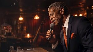 виртуальный блюзовый певец, созданный искусственным интеллектом, символизирующий ИИ-артиста в музыкальной индустрии