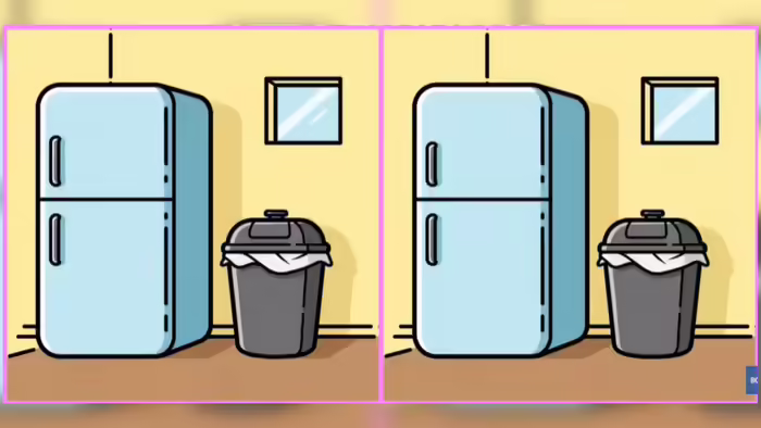два почти одинаковых изображения холодильников, между которыми нужно найти три отличия, визуальный тест на внимательность